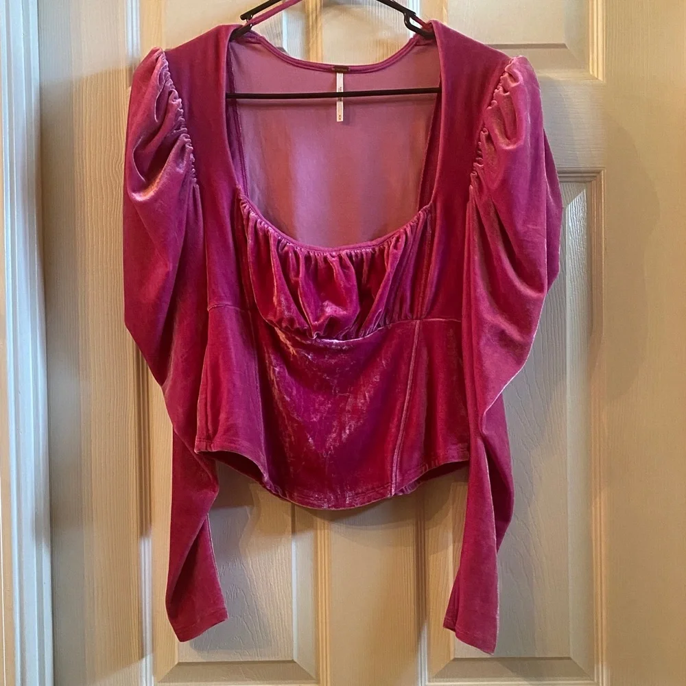 Free People Fuchsia Velvet Blouse